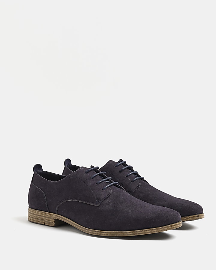 Navy suedette pointed derby shoes