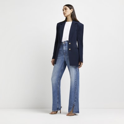 womens longline navy blazer