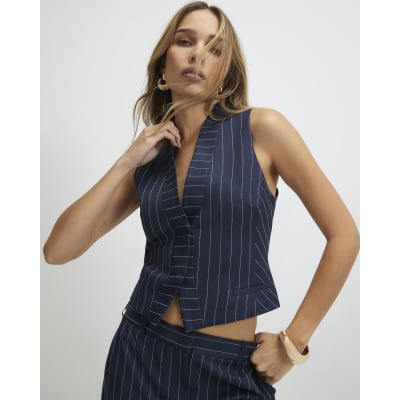 Navy Tailored Sleeveless Pinstripe Waistcoat