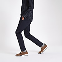 Navy taped side skinny fit trousers