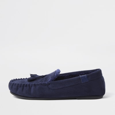 Navy tassel detail slippers | River Island