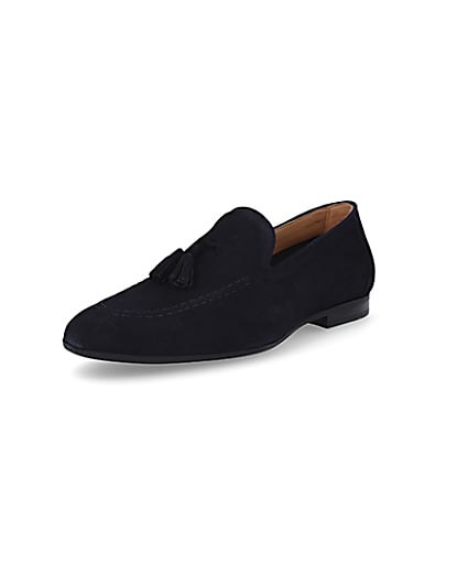 360 degree animation of product Navy tassel suede loafers frame-0
