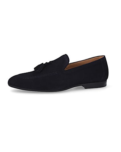 360 degree animation of product Navy tassel suede loafers frame-2