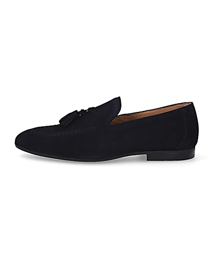360 degree animation of product Navy tassel suede loafers frame-3