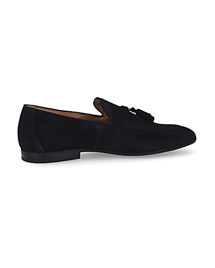 360 degree animation of product Navy tassel suede loafers frame-14