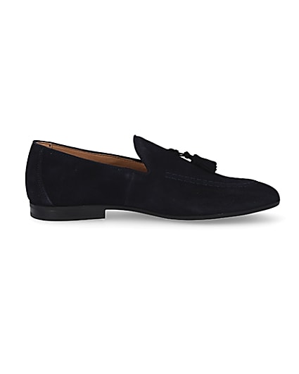 360 degree animation of product Navy tassel suede loafers frame-15