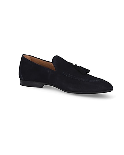 360 degree animation of product Navy tassel suede loafers frame-17