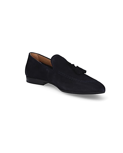 360 degree animation of product Navy tassel suede loafers frame-18