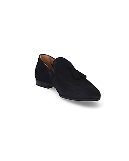 360 degree animation of product Navy tassel suede loafers frame-19