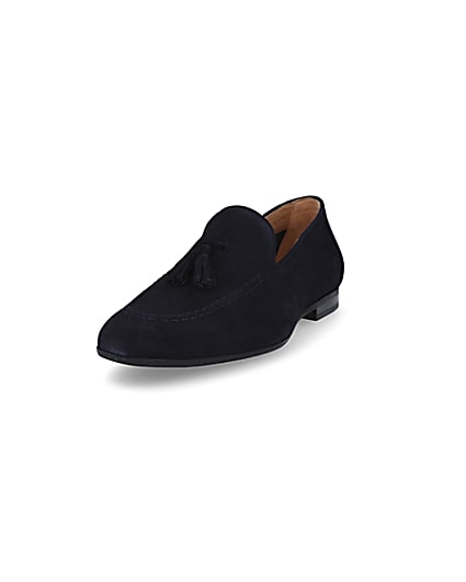 360 degree animation of product Navy tassel suede loafers frame-23