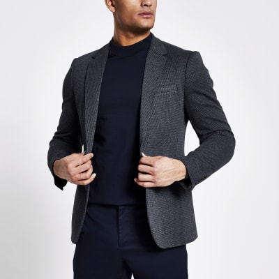 Navy textured skinny fit blazer | River Island