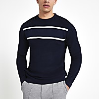 Navy textured slim fit jumper