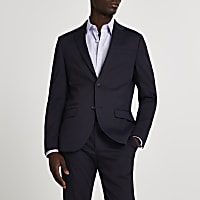 Navy textured stretch skinny suit jacket