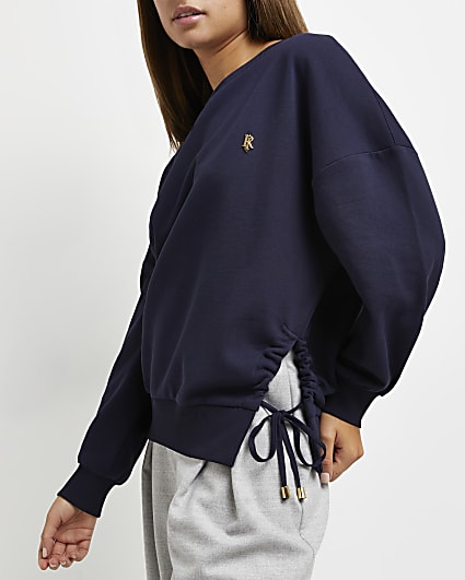 Navy tie detail sweatshirt