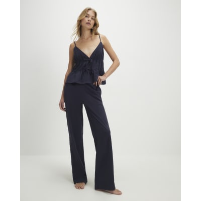 Navy Tie Front Cami Pyjama Set
