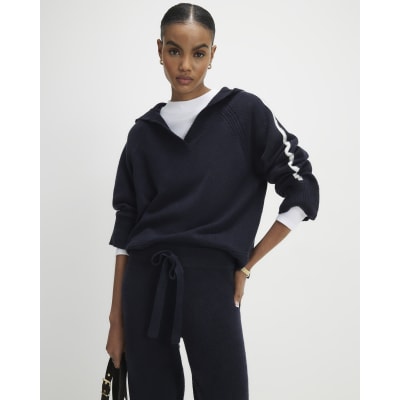 Navy Tipped Hooded Jumper