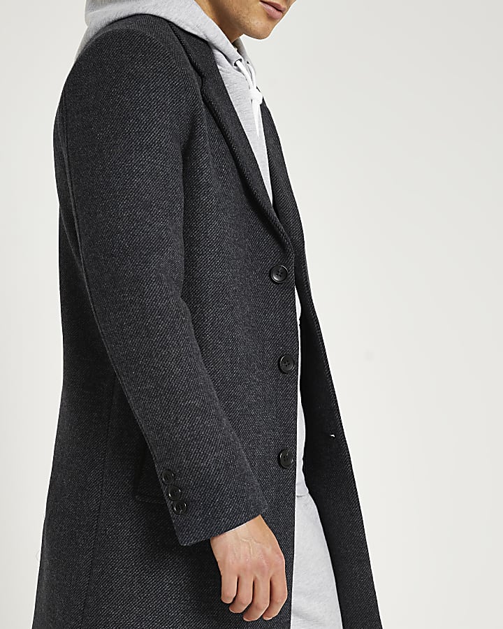 Navy twill button down wool coat