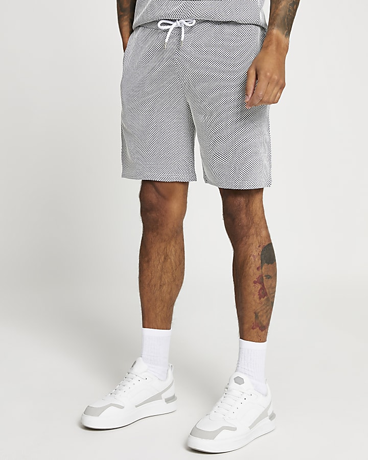 Navy two tone textured slim fit shorts