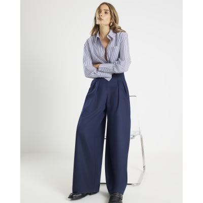 Navy Ultra High Waist Wide Leg Trousers