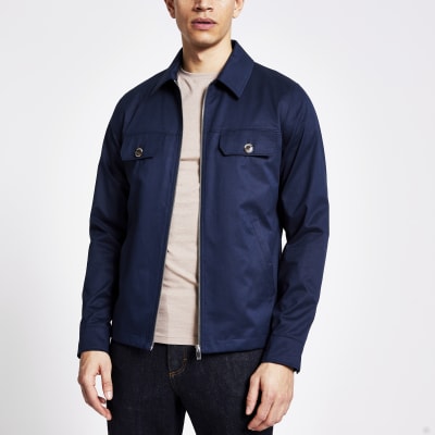 Navy water resistant overshirt | River Island