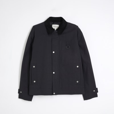 Navy Waxed Cord Collar Jacket River Island