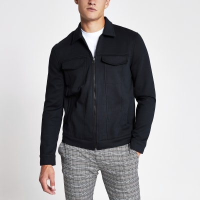 Navy zip front skinny shacket River Island