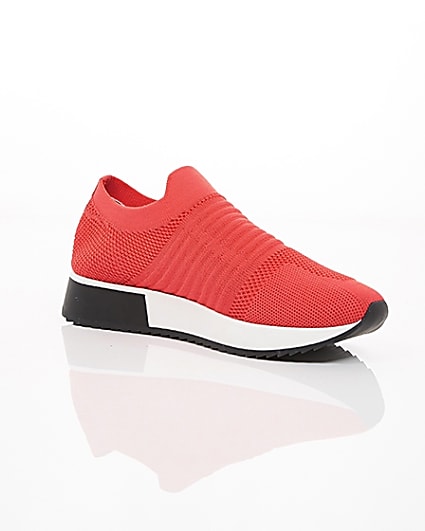 360 degree animation of product Neon coral knitted runner trainers frame-7