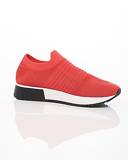 360 degree animation of product Neon coral knitted runner trainers frame-8