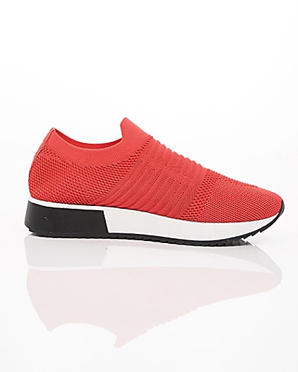 360 degree animation of product Neon coral knitted runner trainers frame-9