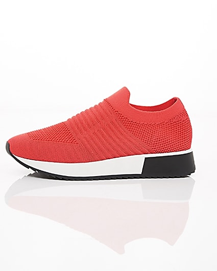 360 degree animation of product Neon coral knitted runner trainers frame-22