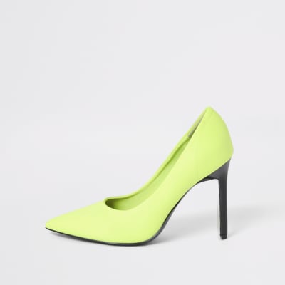 Neon green skinny heel scuba court shoe 