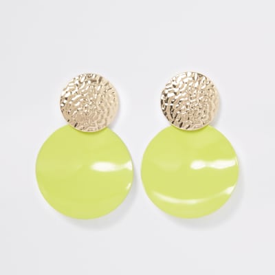 Neon green textured drop earrings