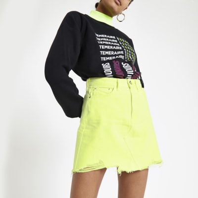 neon denim skirt