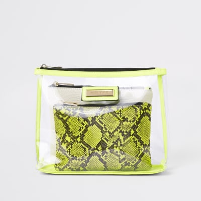 Neon yellow perspex makeup pouch