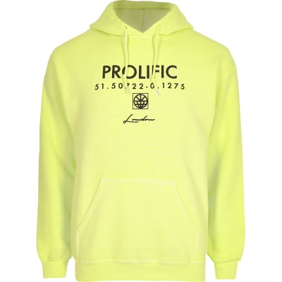 Neon yellow 'Prolific' long sleeve hoodie