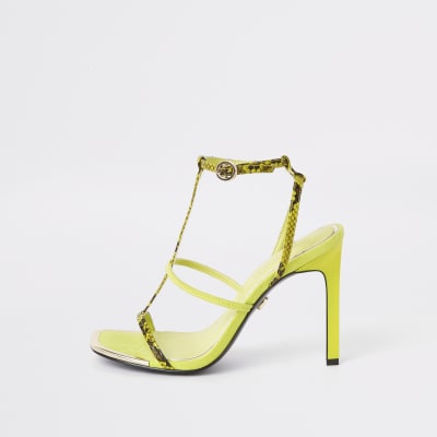 Neon yellow strappy heel sandals