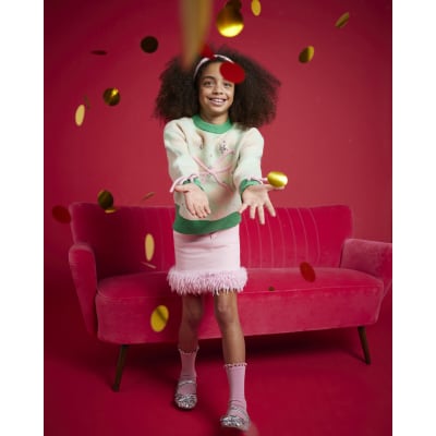 Nephthys Girls Green Argyle Bow Jumper