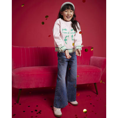 Nephthys Girls Pink Argyle Bow Jumper
