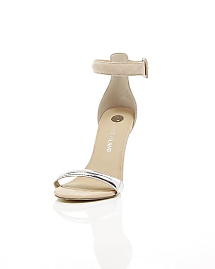 360 degree animation of product Nude silver strap barely there heeled sandals frame-2