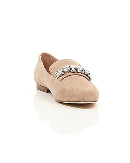 360 degree animation of product Nude suede jewel embellished loafers frame-5