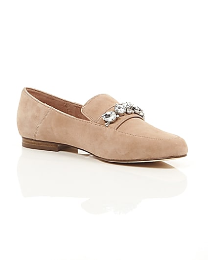 360 degree animation of product Nude suede jewel embellished loafers frame-7