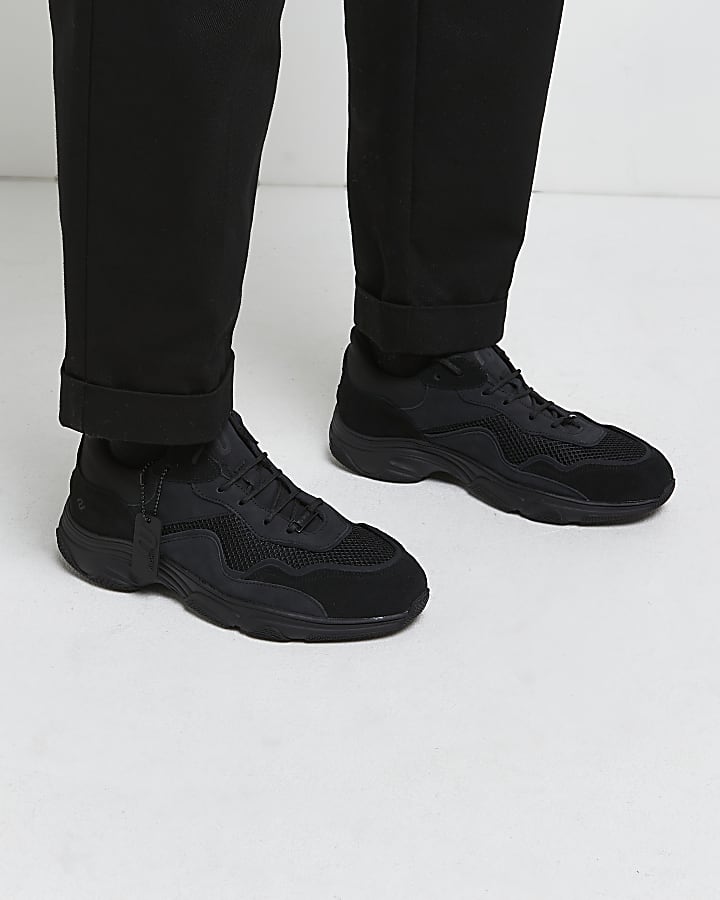 Nushu black 3D trim lace up leather trainers