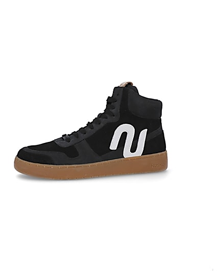 360 degree animation of product Nushu black 3D trim leather high top trainers frame-2