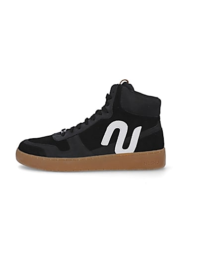 360 degree animation of product Nushu black 3D trim leather high top trainers frame-3