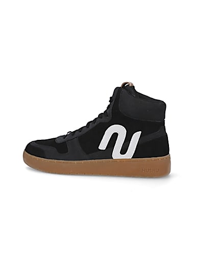 360 degree animation of product Nushu black 3D trim leather high top trainers frame-4