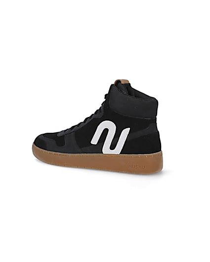 360 degree animation of product Nushu black 3D trim leather high top trainers frame-5