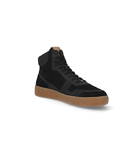 360 degree animation of product Nushu black 3D trim leather high top trainers frame-18