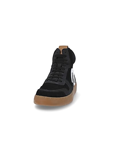 360 degree animation of product Nushu black 3D trim leather high top trainers frame-22