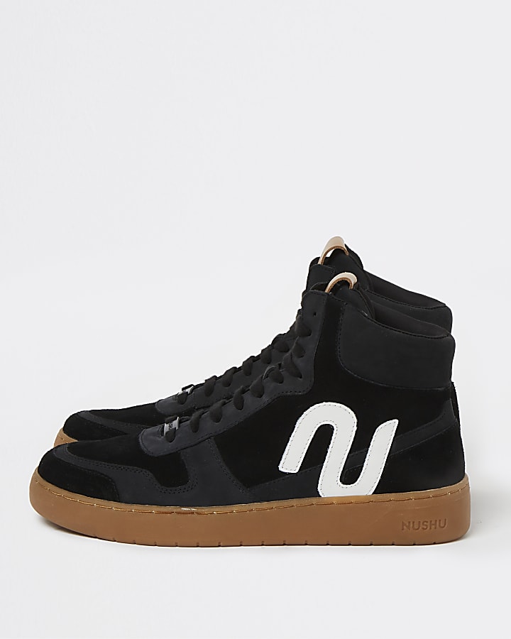 Nushu black 3D trim leather high top trainers