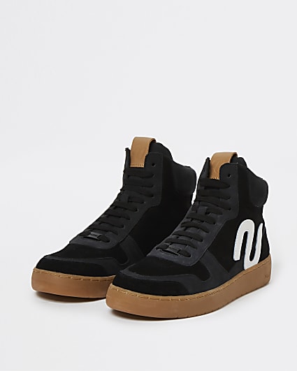 Nushu black 3D trim leather high top trainers